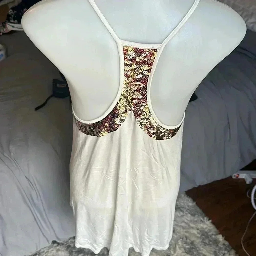 Size S Bronze Sequin Racernack cream tank from Express - Picture 3 of 4